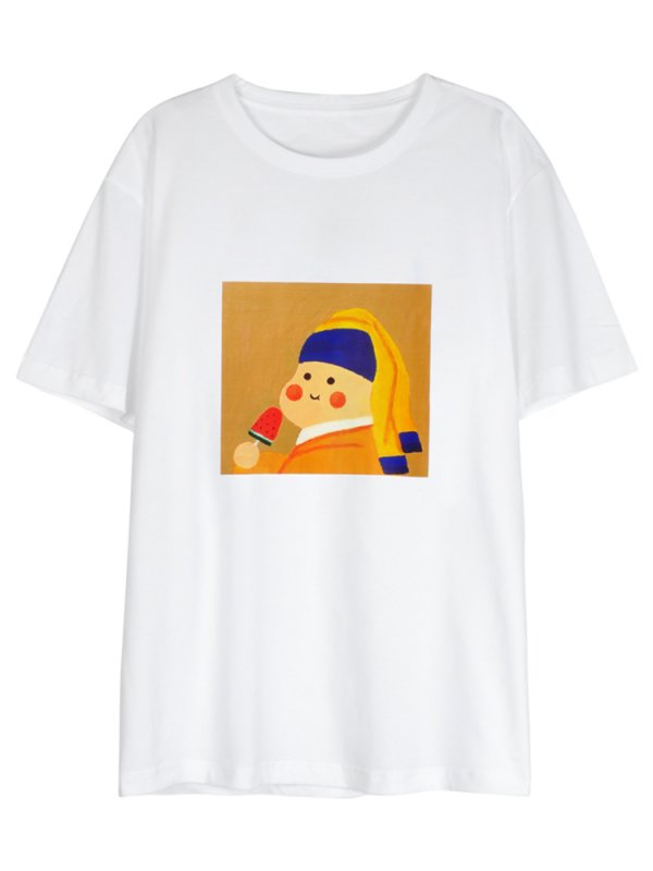 Women's Loose And Slim Cartoon Print Short Sleeve sizehirt